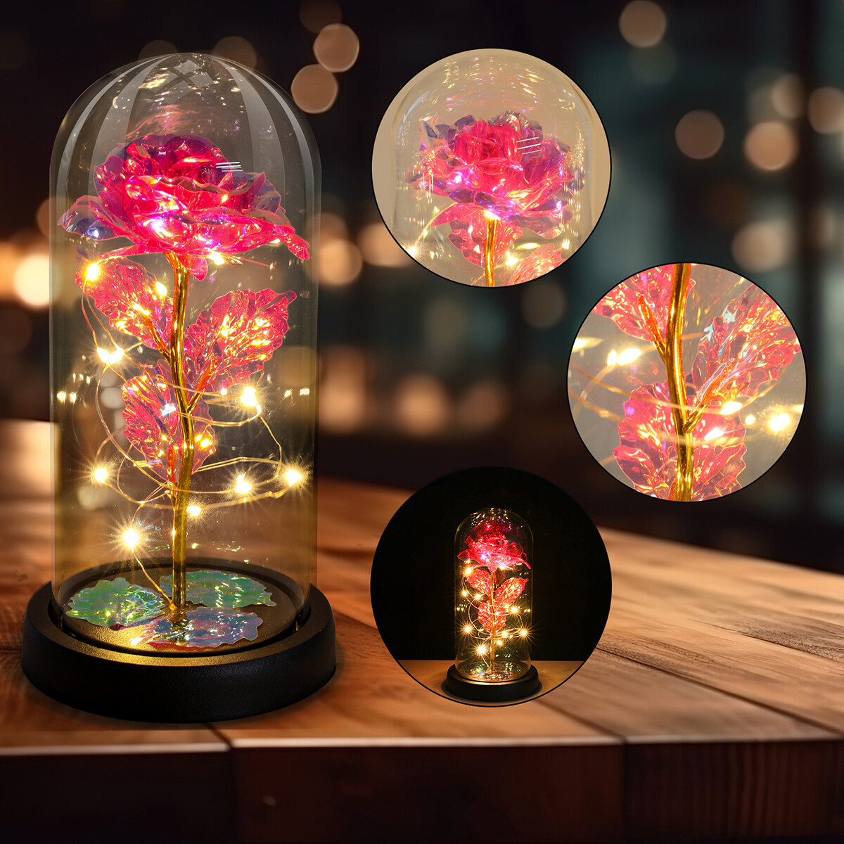 Forever Eternal Galaxy Rose Flower In Glass Dome LED Light Valentine’s Day Gift