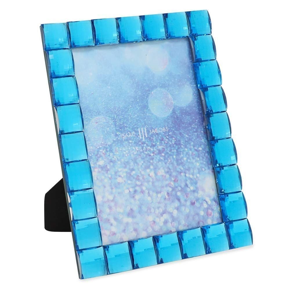 Isaac Jacobs Decorative Sparkling Light Blue Jewel Picture Frame, Photo…