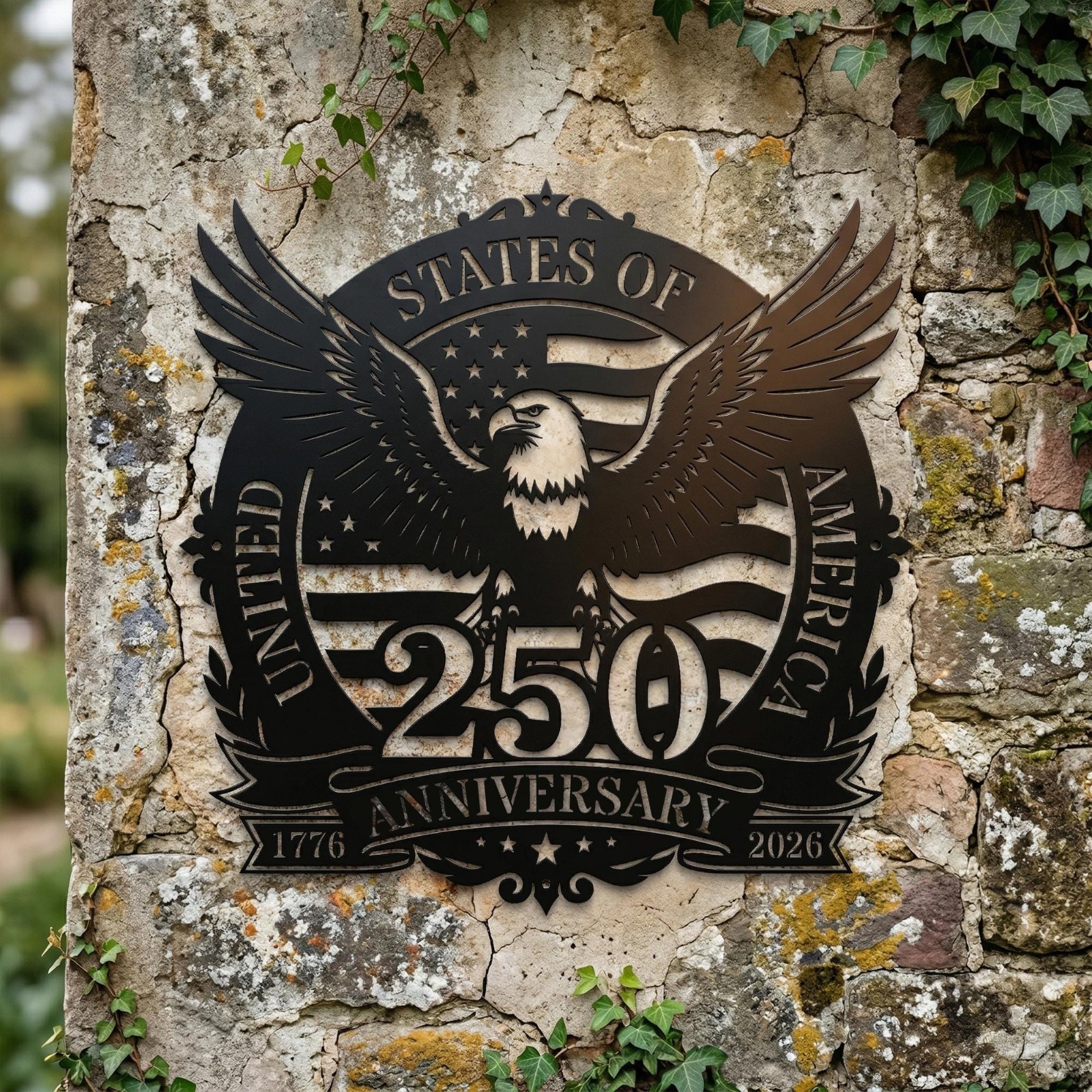 America 250th Anniversary Metal Sign Patriotic Eagle Door Hanger USA Independen