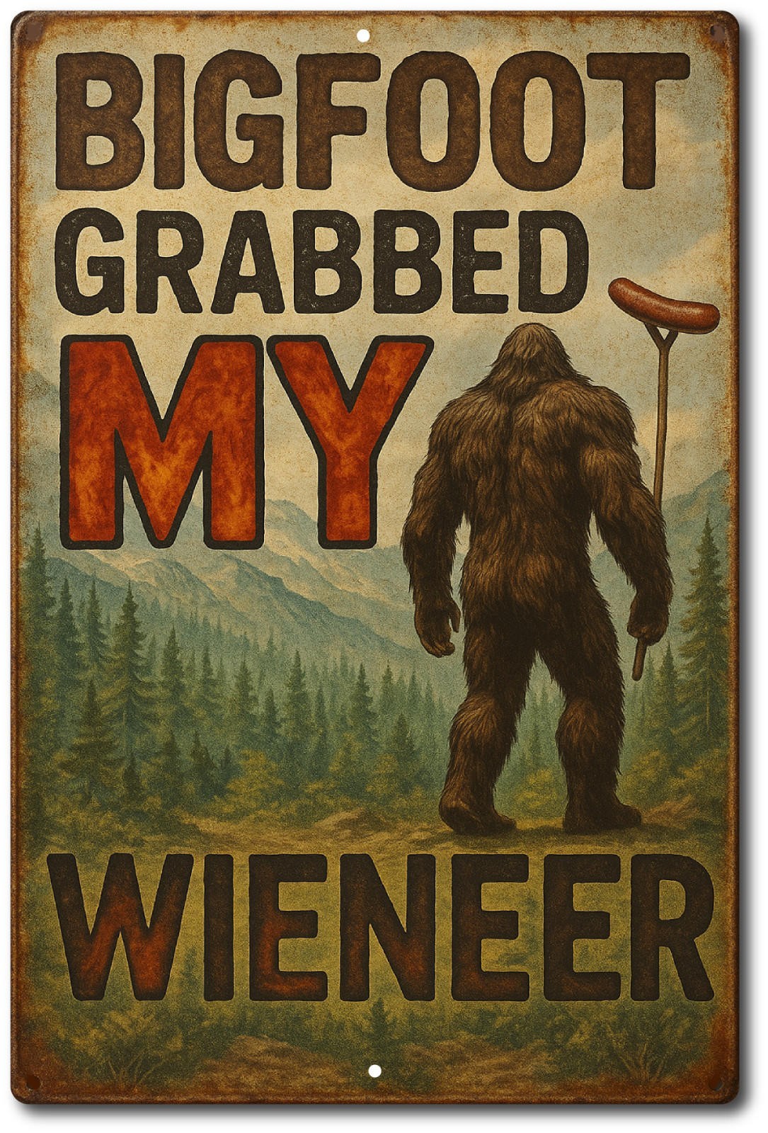 Bigfoot Tin Sign Rustic Metal Wall Decor Glossy Finish Vintage Retro