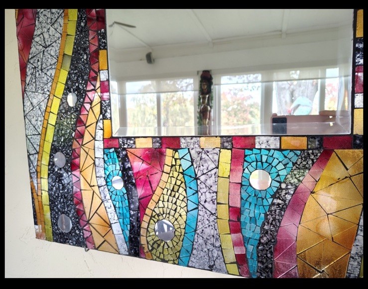 Mosaic Mirror Very Large 60” L Multi Color Abstract 36” W Bright Home Decor Fun