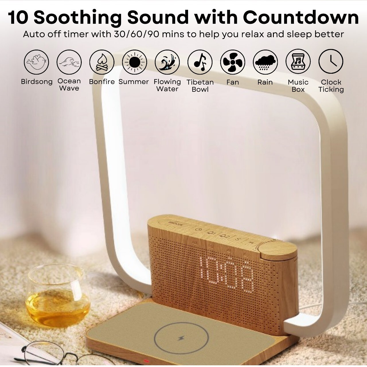Dual Alarm Clock Bedside Table Lamp with Fast Wireless Charger Station for