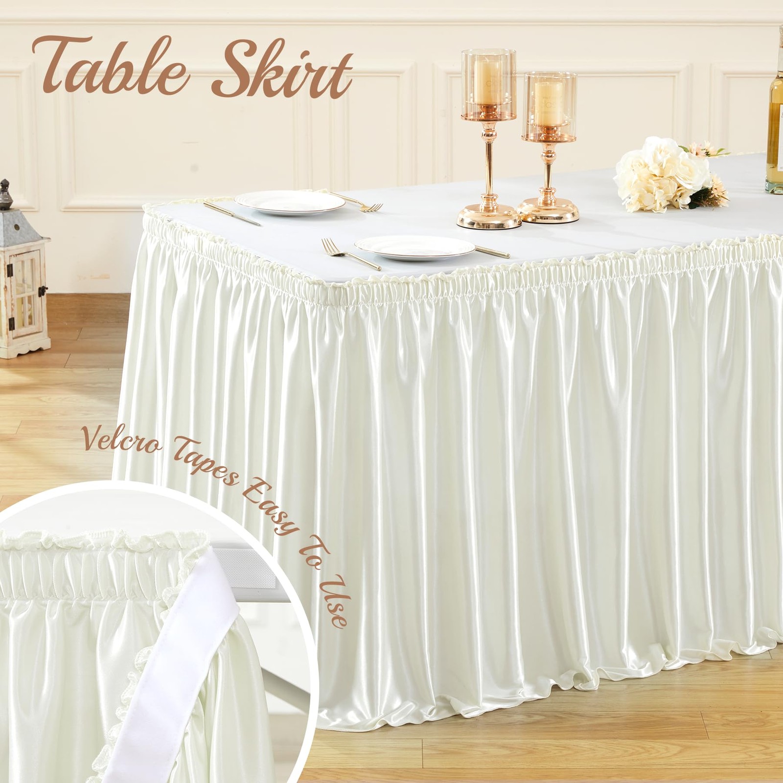 Partisky 6Ft Length Glitter Ivory Table Skirt Rectangle Tables Wrinkle Pleated