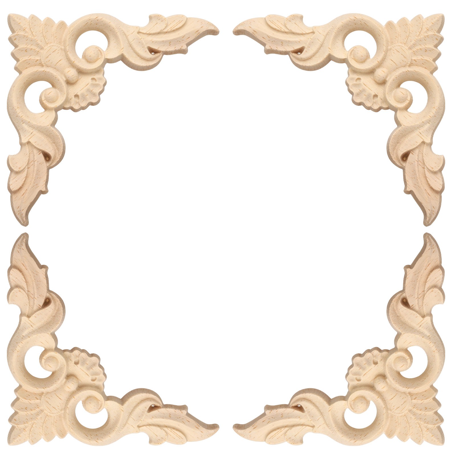 4Pcs Carved Wood Appliques Onlays 8x8cm Wooden Corners Carvings Decals