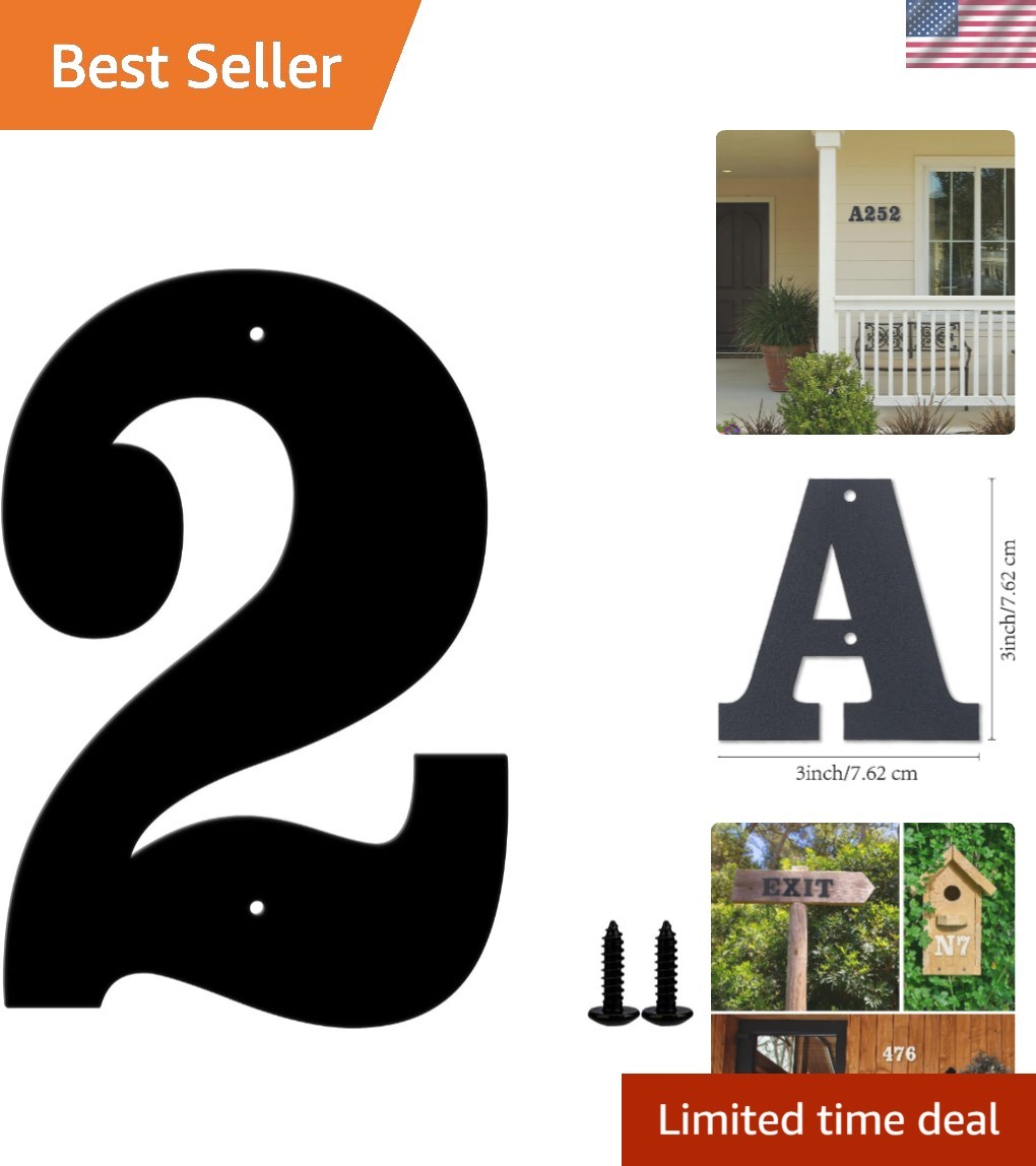 Sleek 3” Black Metal Address Numbers with Easy Installation Kit for Outdoor Use