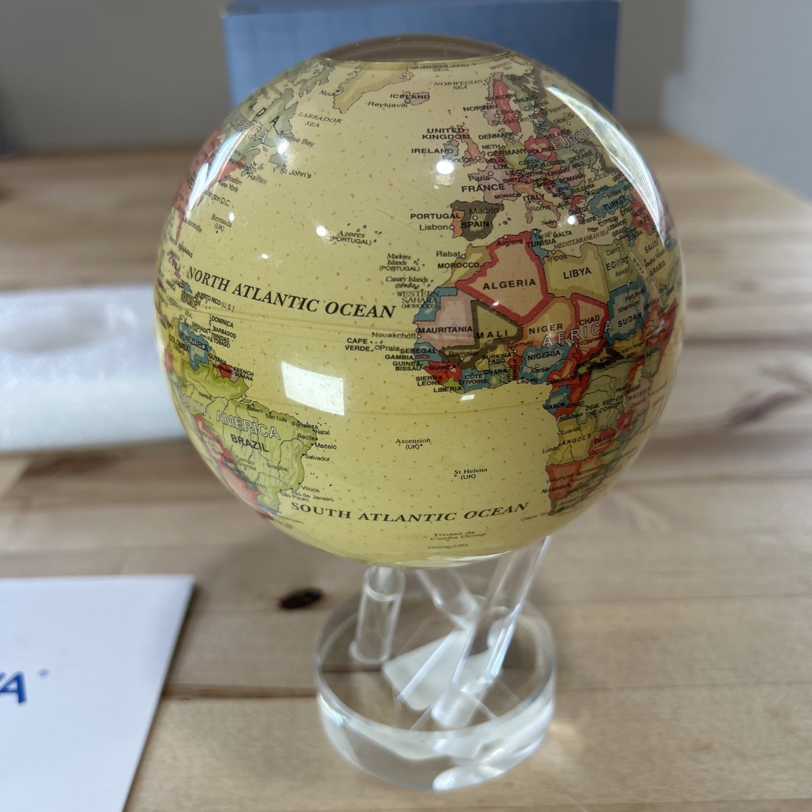 MOVA Rotating Globe W/ 3- Prong Stand New In Box 6 Inch Antique Beige
