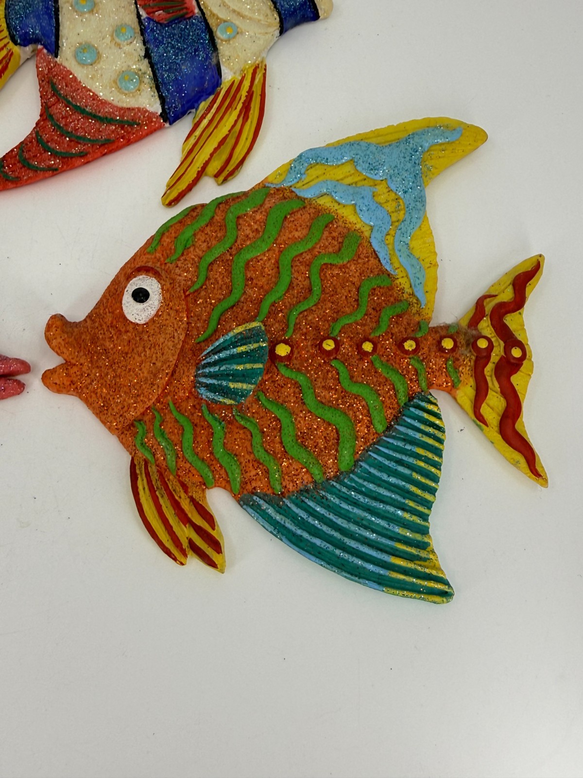 3 Vtg TROPICAL FISH DECOR Sparkle Glitter Fish Wall Art Wall Hanging Beach House