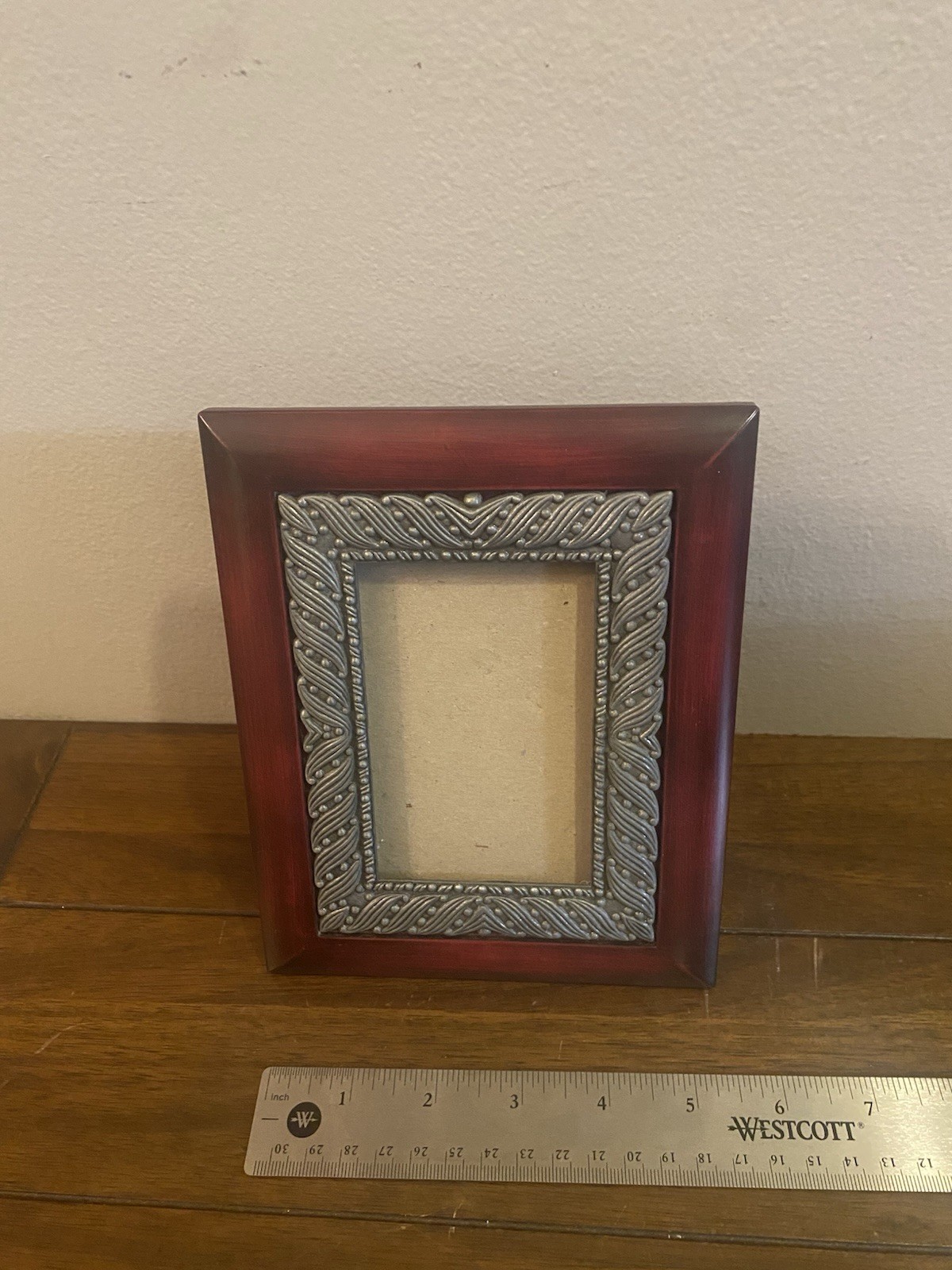 Red Silver Wood Metal Photo Frame 5×7 in Rectangular Matte Bordered Freestanding