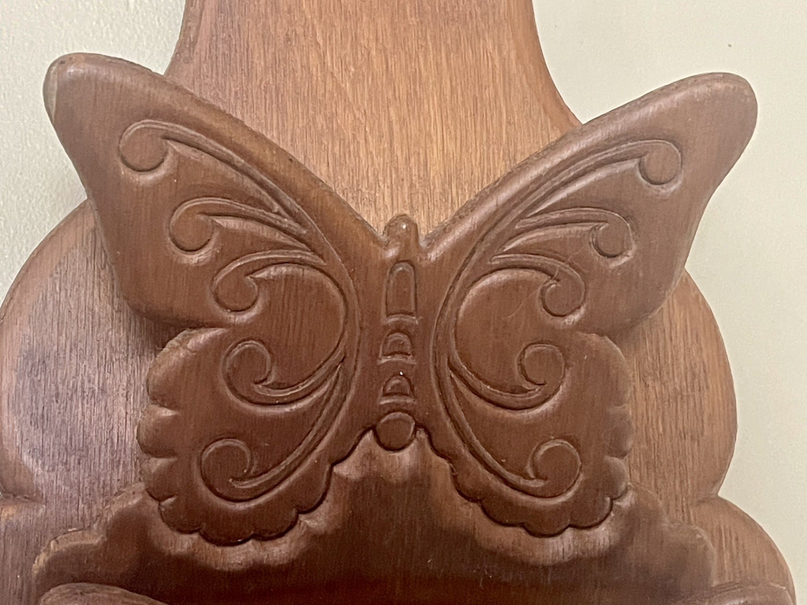 1970’s Boho Wooden Butterfly Letter & Mail organizer. Wall Mounted with hooks