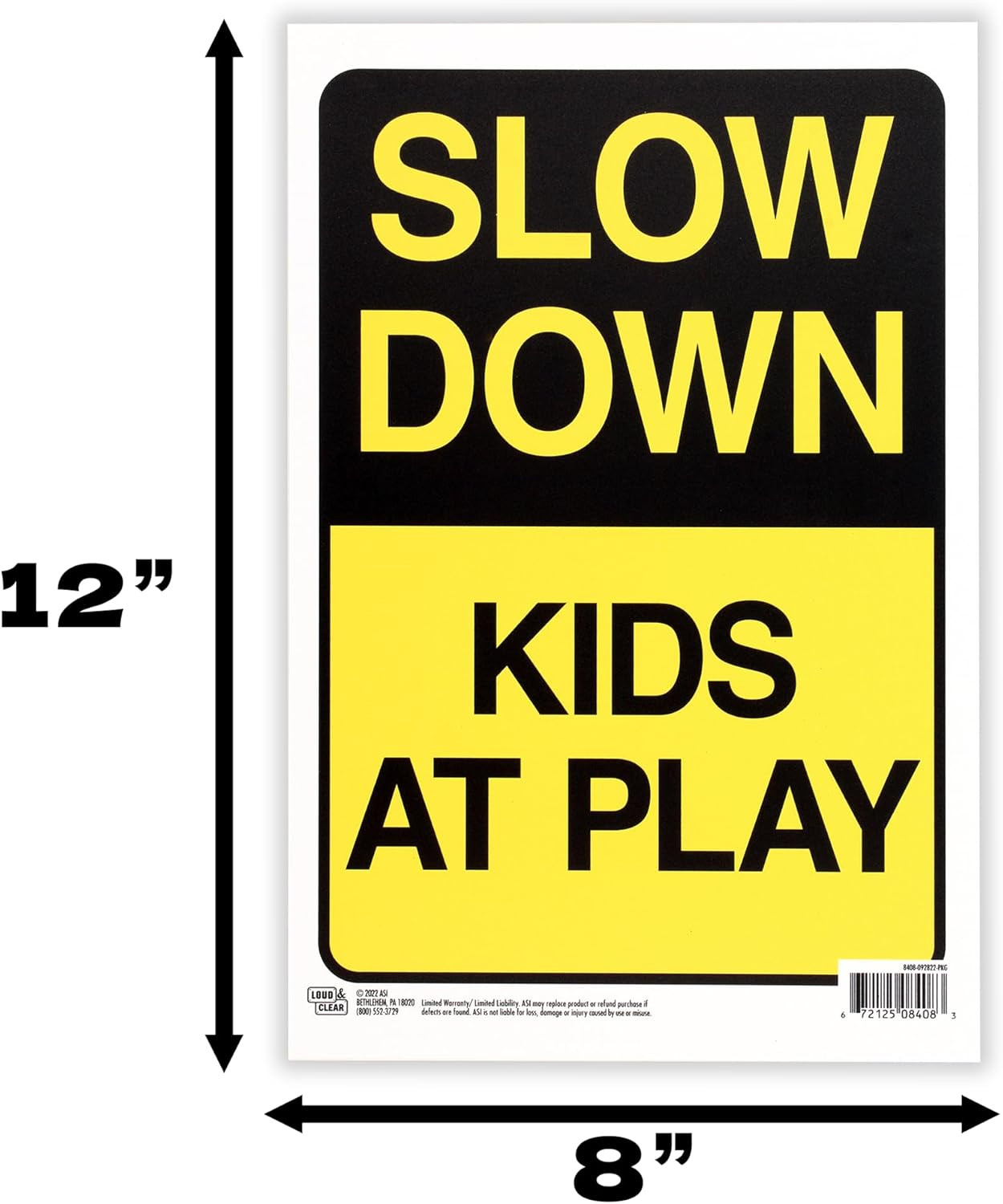 Slow down Kids at Play Sign, 4-Pack, 12X8 Inches – Kids at Play Safety Signs for