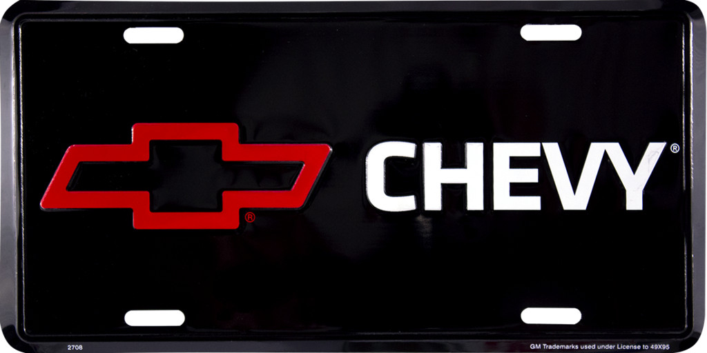 CHEVROLET LICENSE PLATE RED BOWTIE BLACK CHEVY SIGN EMBOSSED METAL CAR TRUCK
