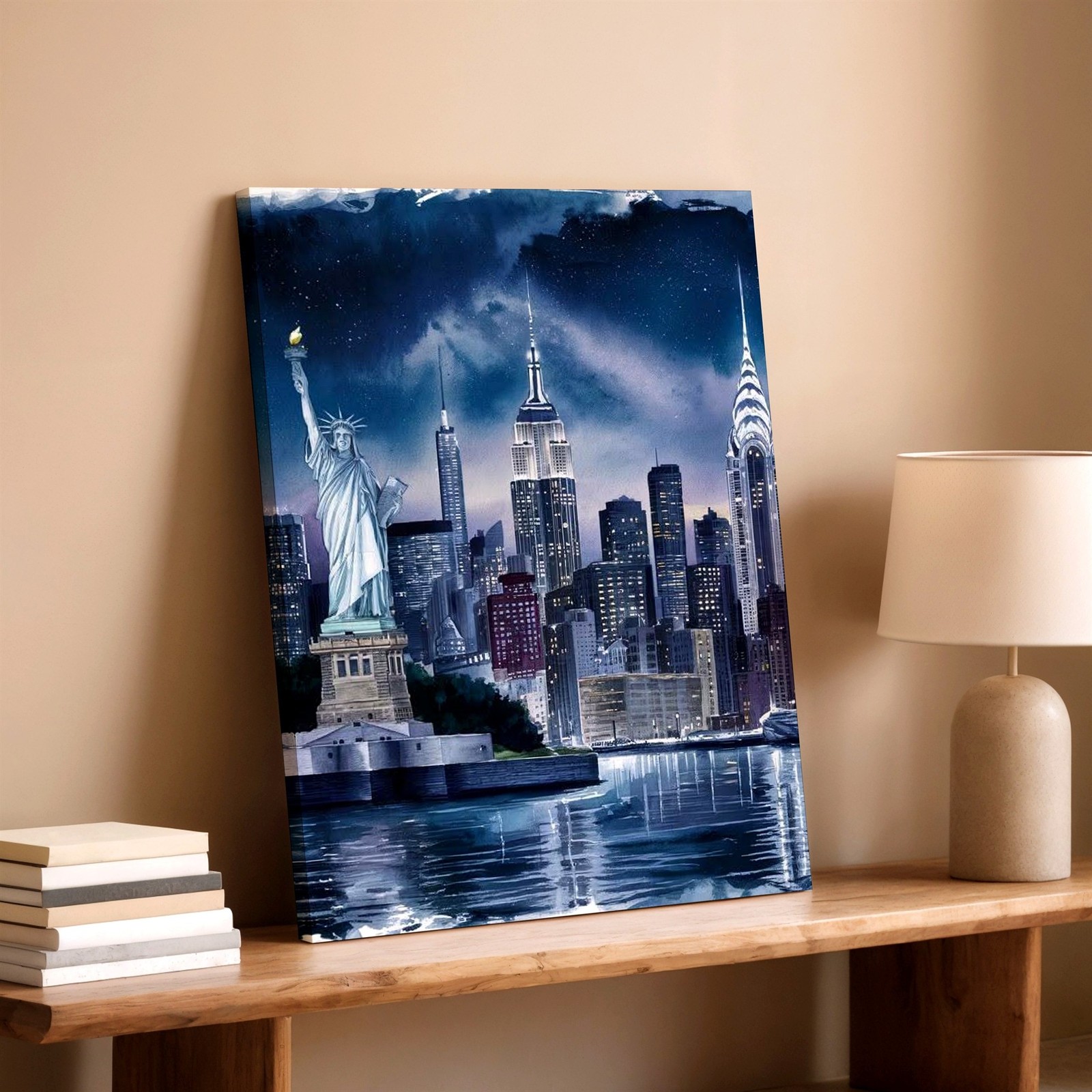 Wall Art New York City Skyline Statue of Liberty Nightscape Canvas Print Decor