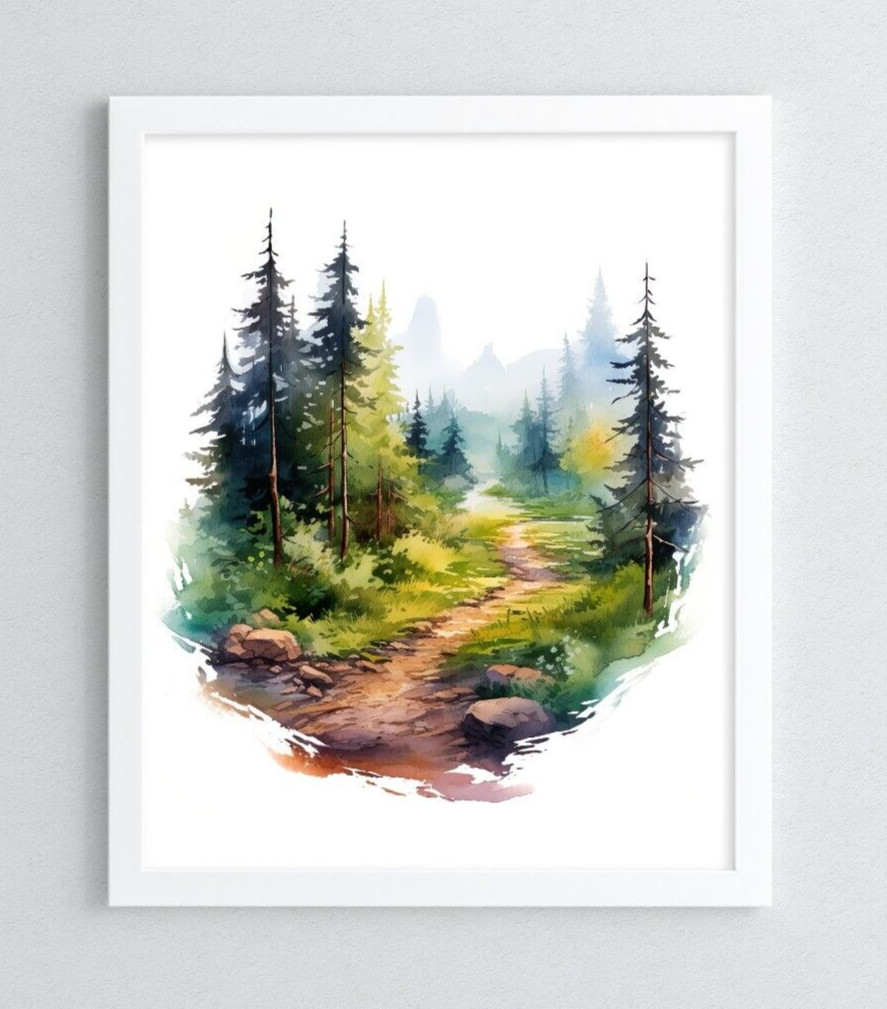 Forest Wall Art Print, Forest Path, Evergreen Trees Wall Art Decor Print