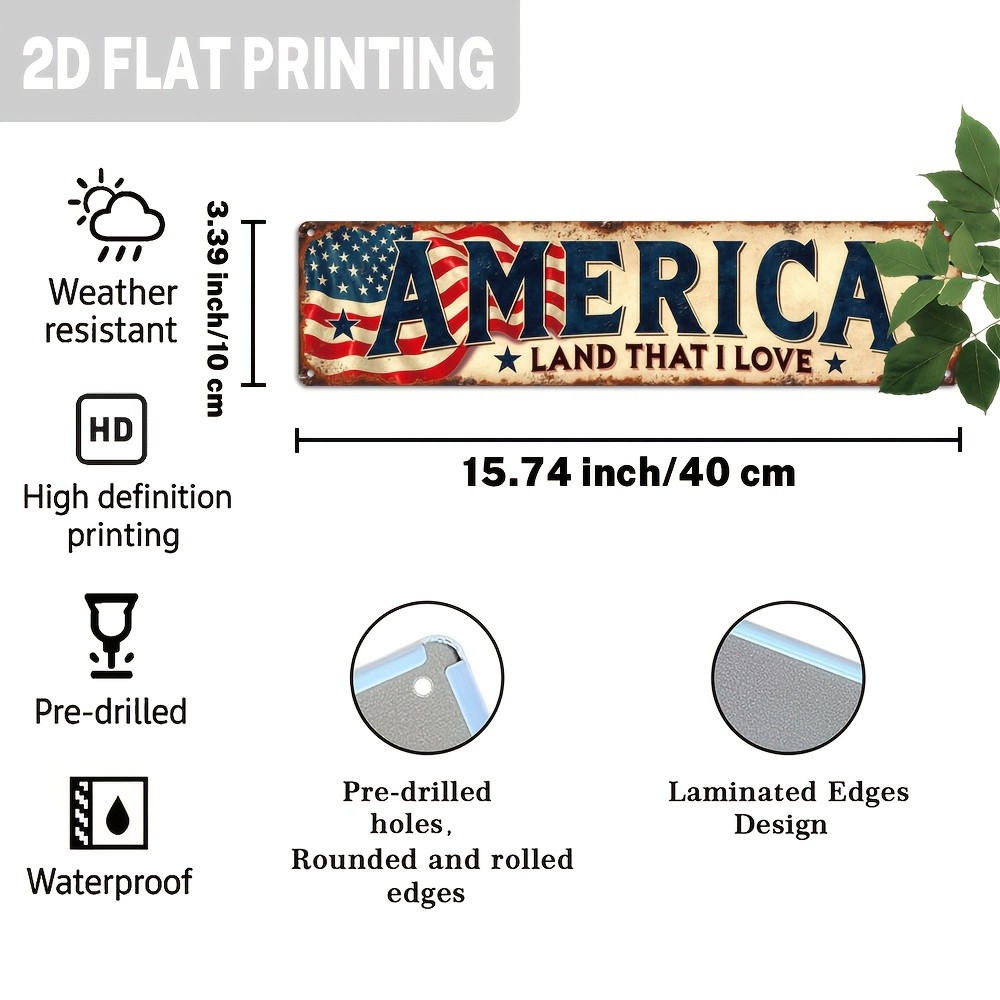 America Land That I Love US Flag Patriotic Vintage Metal Sign Wall Decor Plaque