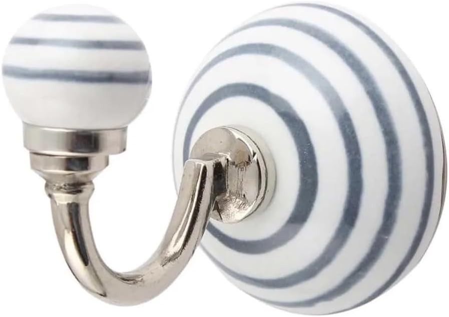 Round Ceramic Wall Hooks with Metal Hardware, Decorative Coat Hat Rack Key