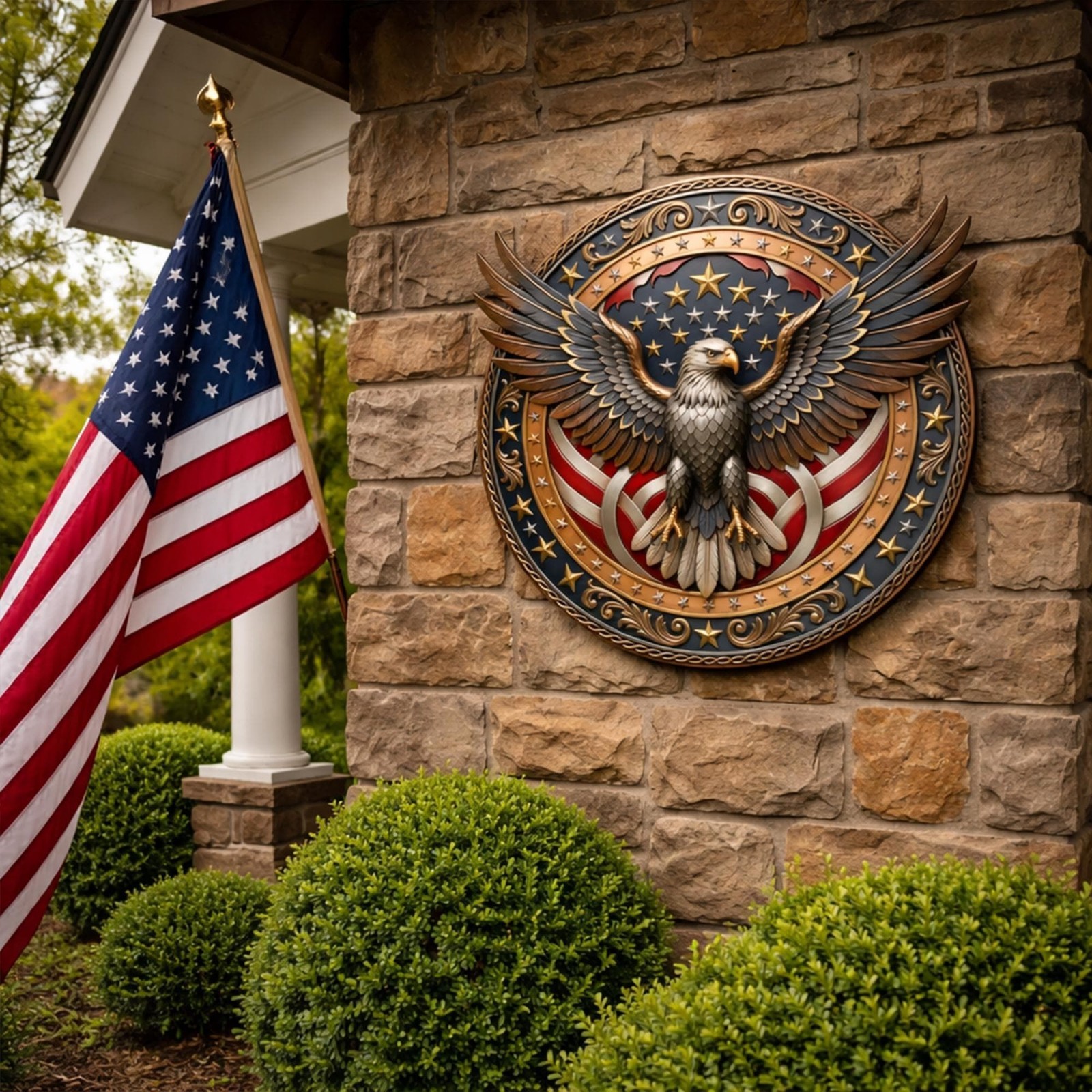 Patriotic Eagle Wreath Metal Sign, USA Flag Door Decor, Veteran Gift