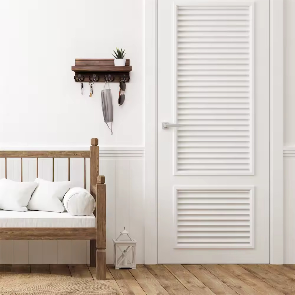 Rustic Wooden Entryway Mail Organizer Wall Mounted Key Holder with 4 Hooks