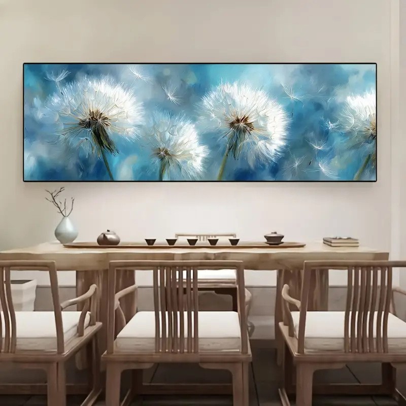 Panoramic View of Elegant Blue Dandelion Canvas Print Wall Art Home Decor