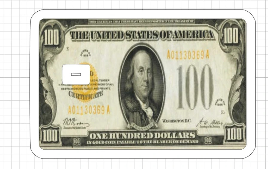 $100 Gold Certificate Debit Card Credit Card Skin Sticker ATM USA Replica