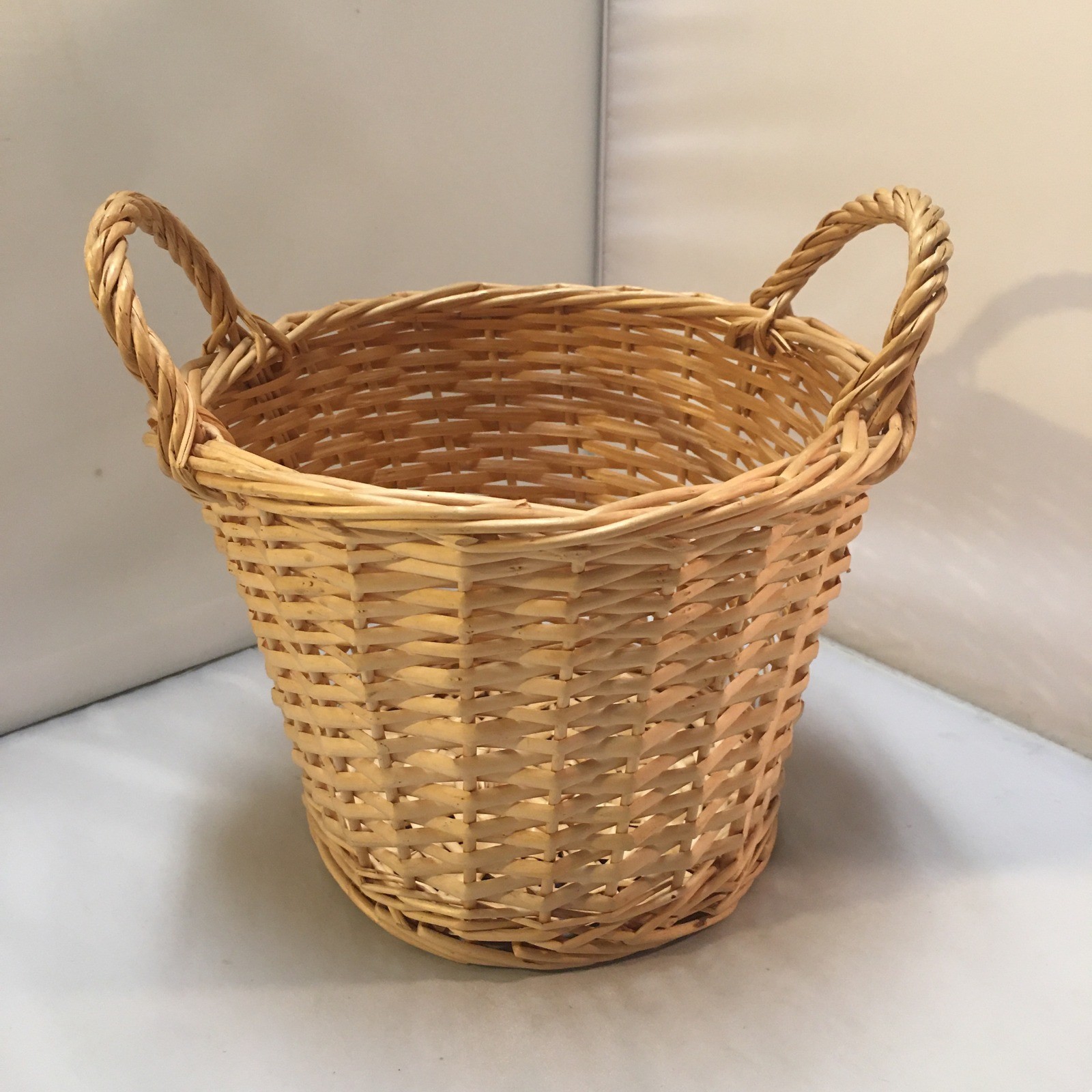 Woven Wicker Storage Basket Home Decor Round Dual Handles Cottagecore Waste Bin