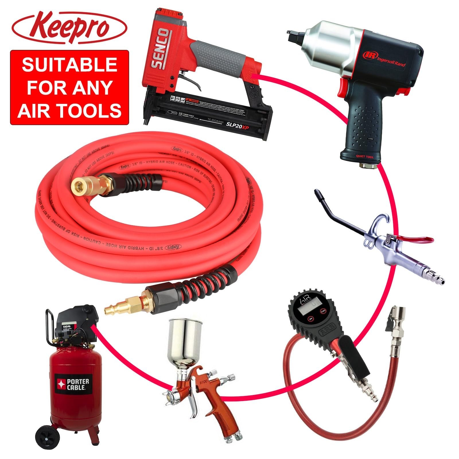 Keepro Hybrid Air Hose, Flexible 1/4 Inch ID By 25 Feet Long Air Compressor H…