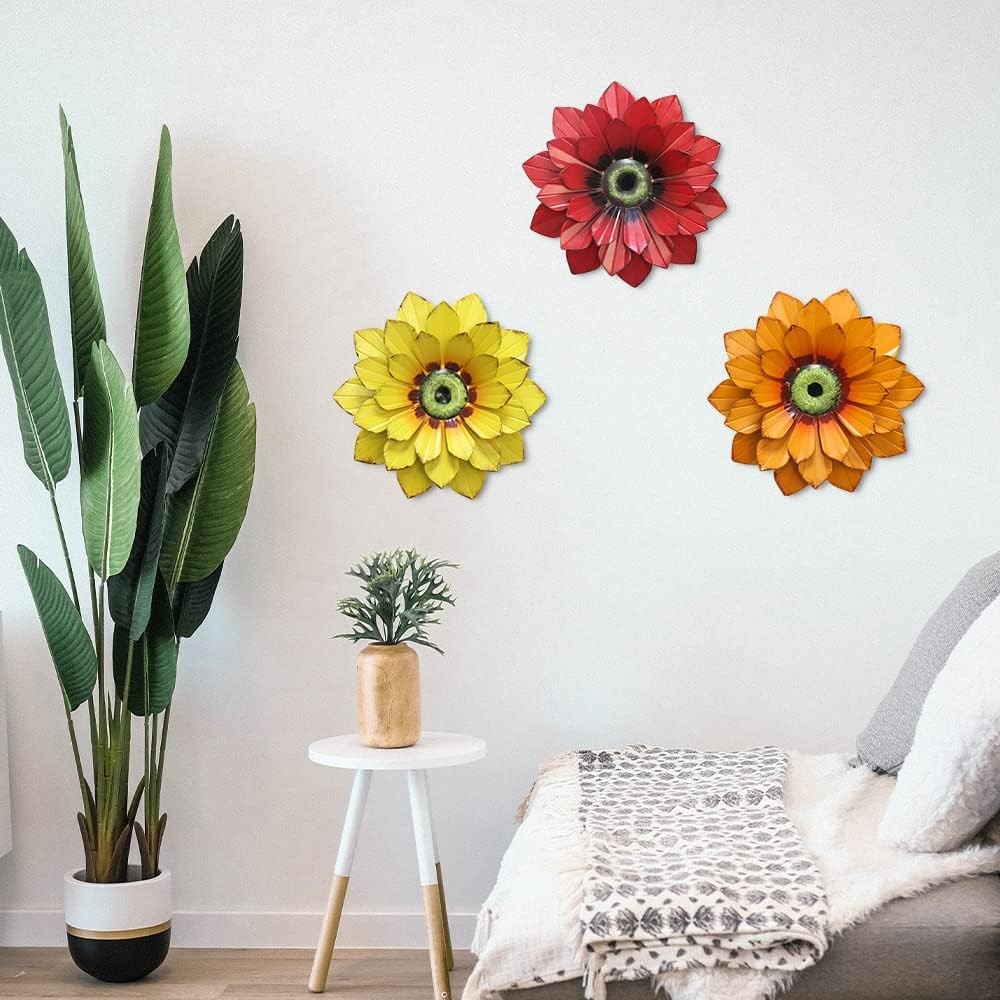 Metal Flower Wall Decor – 3 Pcs Outdoor Wall Art Backyard Decorations Spring