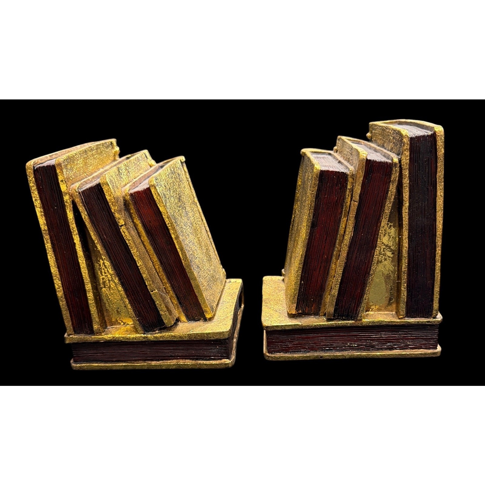 Vintage Gold Gilt Bookends | Faux Antique Book Stack Book Ends