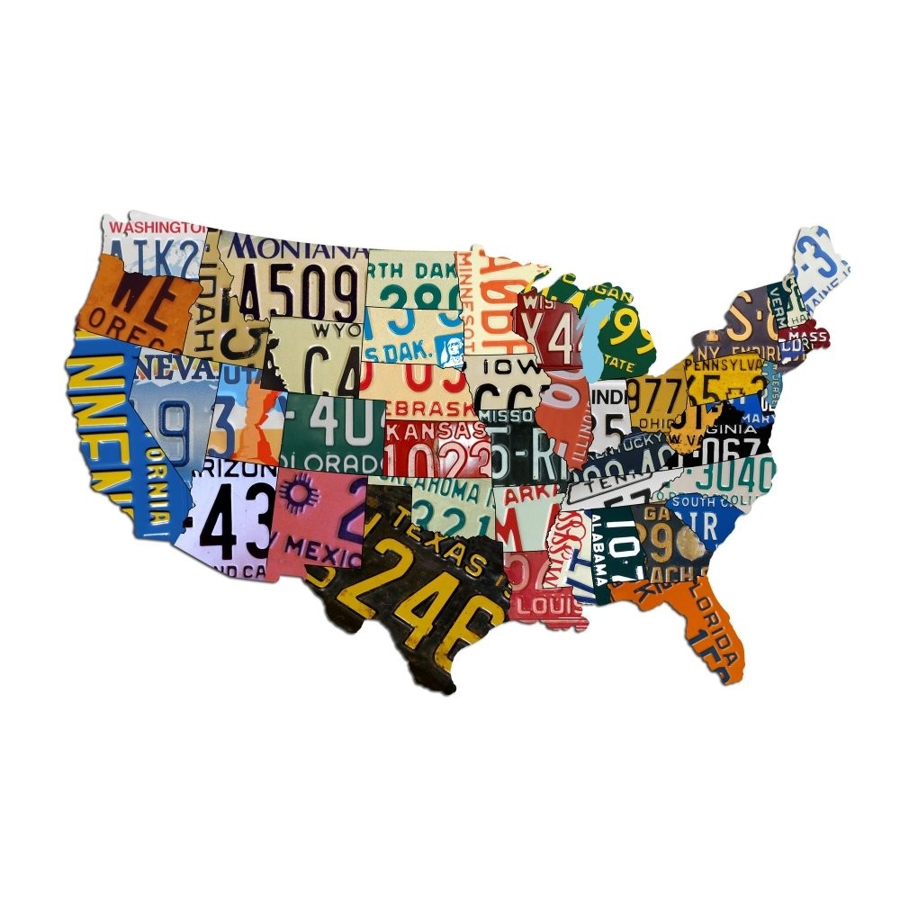 Metal USA Sign Dibond Aluminum USA License Plate Map (25″ x 16″) Sign Metal S…