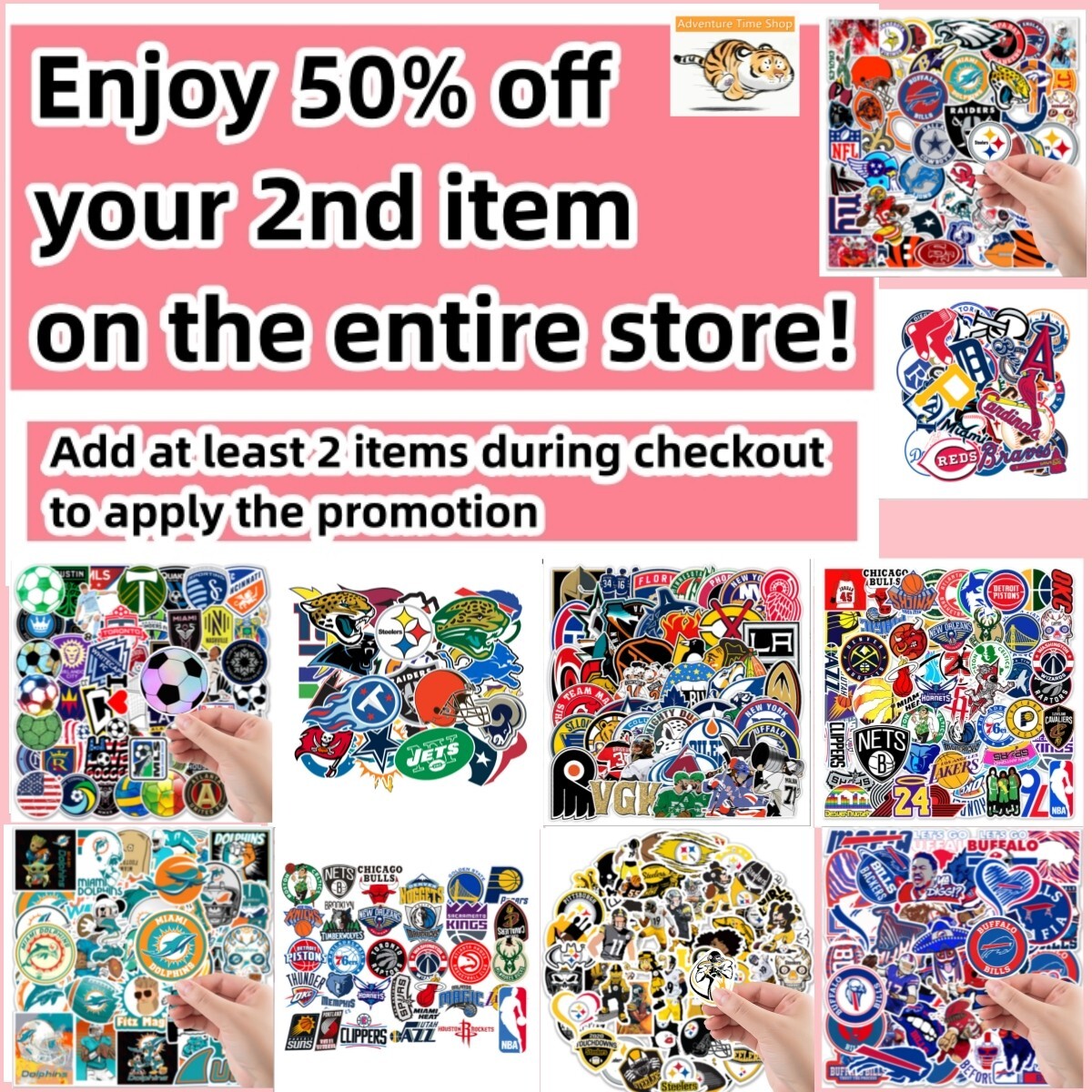 50 Pcs Stickers NFL MLB NBA Soccer Teams LOGO Sports ” Buy One get 2nd 50% Off ”