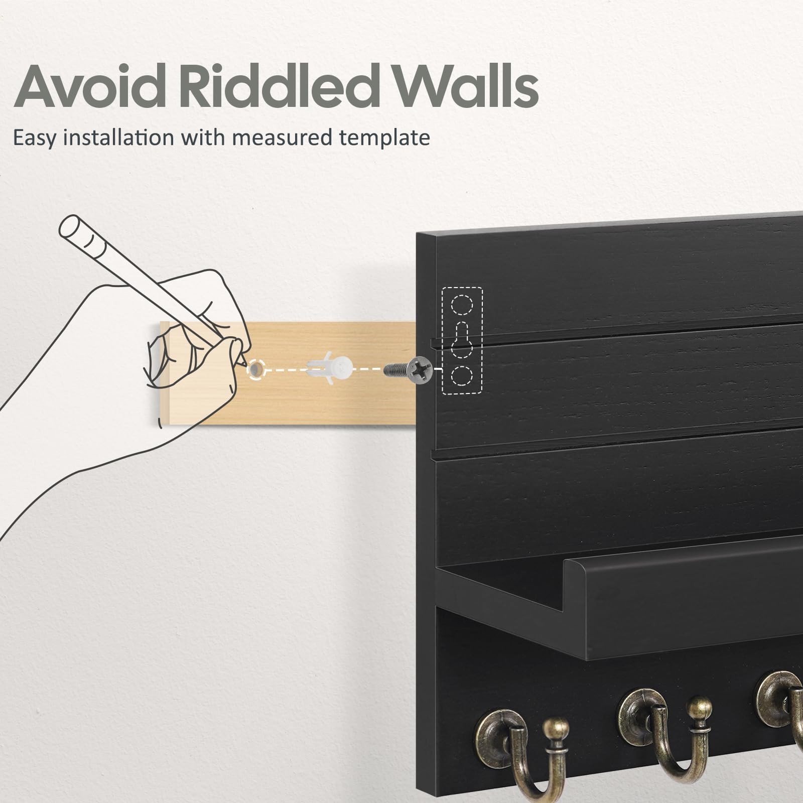 Key Holder for Wall Upgraded 7 Sturdy Key Hooks Easy Installation Mail Organi…