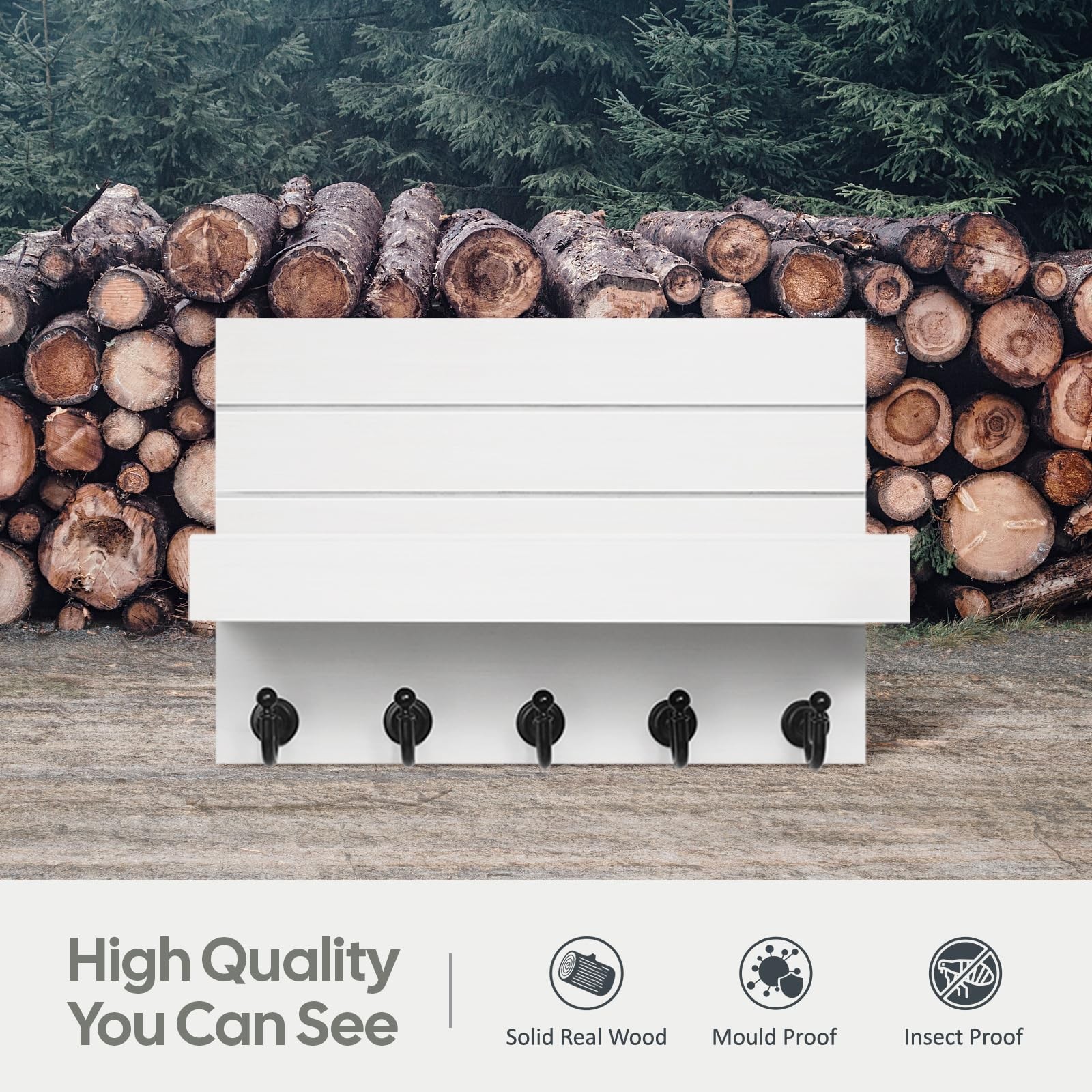 HONJIN Key Holder for Wall: Easy Installation 10 x 3.3 x 7.3 inches, White