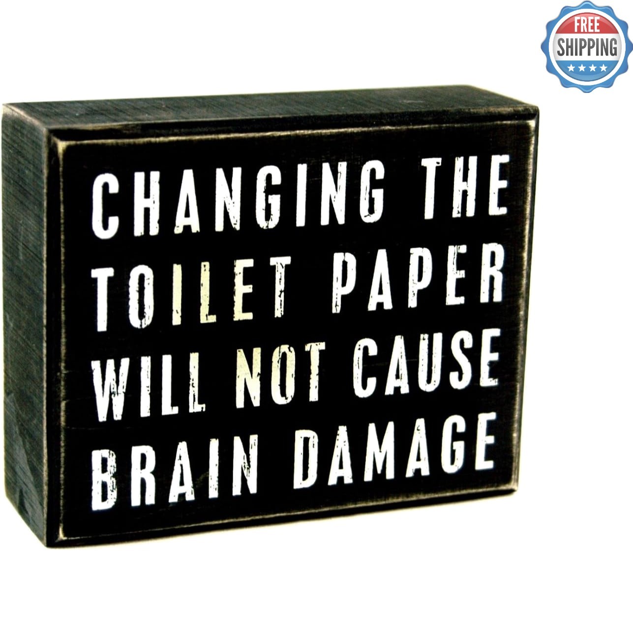 Rustic Wooden Box Sign 5×4 Inches: Humorous ‘Changing Toilet Paper’ Decor