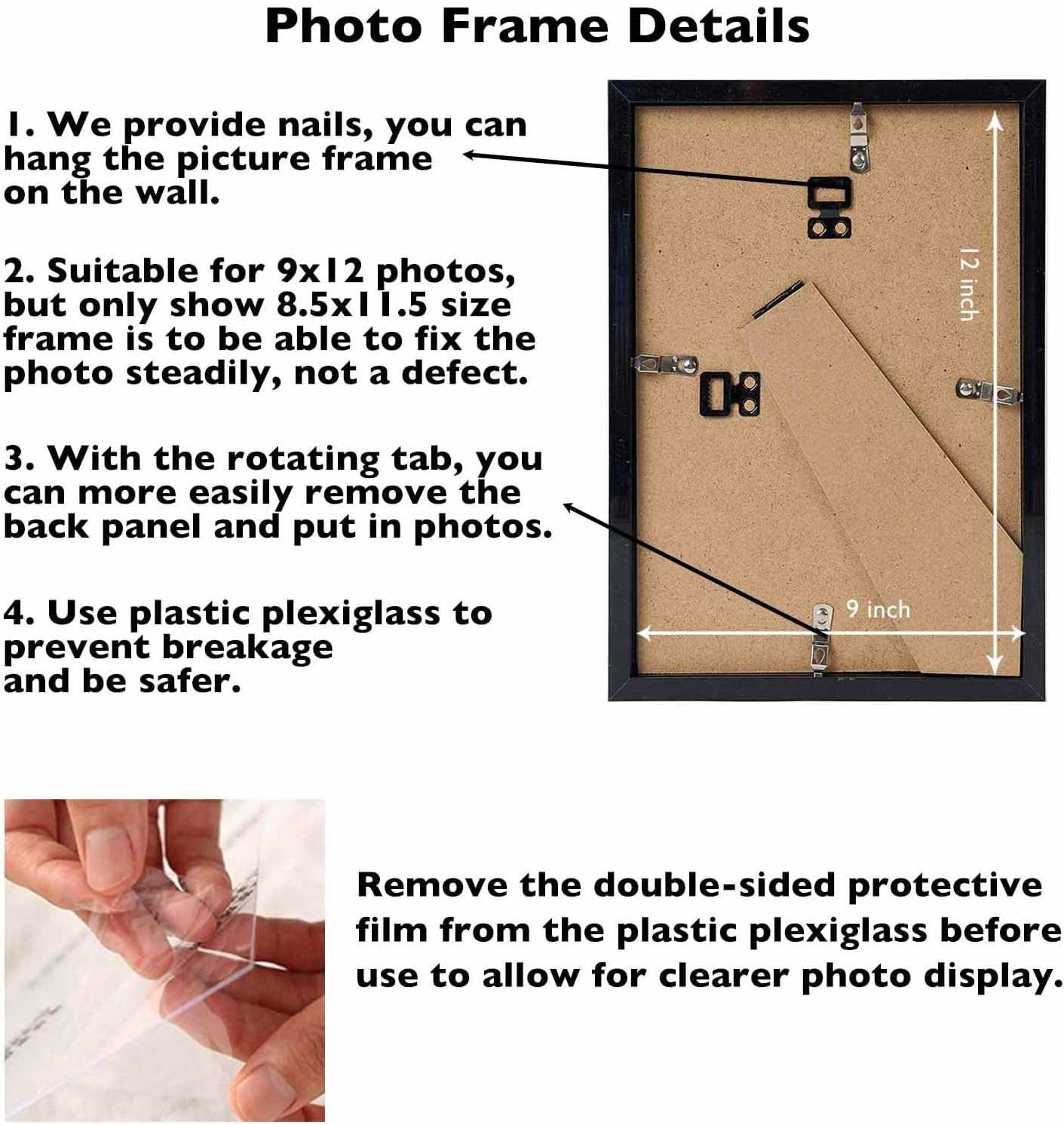 9X12 Picture Frame Black for Wall Hanging, Wall Mounting Horizontally or Vertica