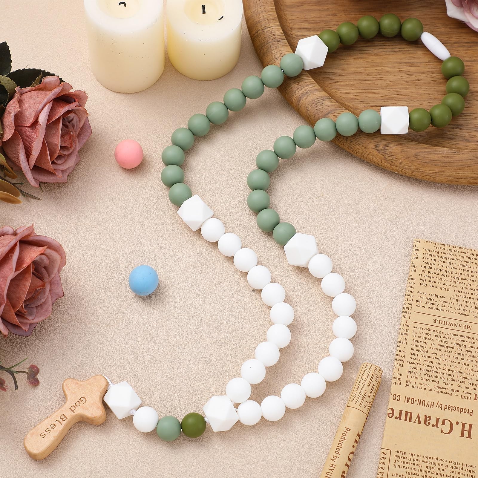 Baby Rosary Baptism Gift Silicone God Bless Kids First Rosary with Cross 1st …