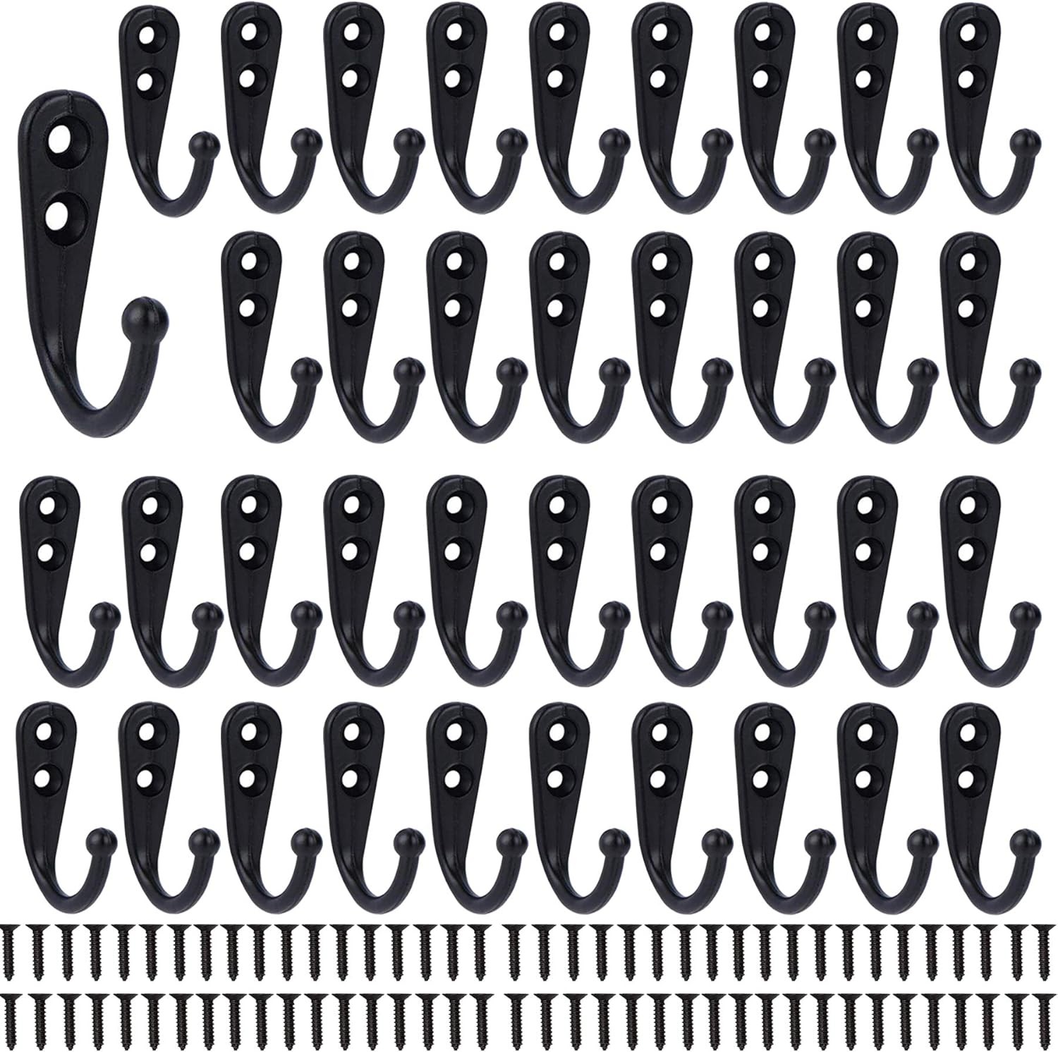 Coat Hooks-38 Pack Farmhouse Hooks with Metal Screws, Black Decorative Rustic