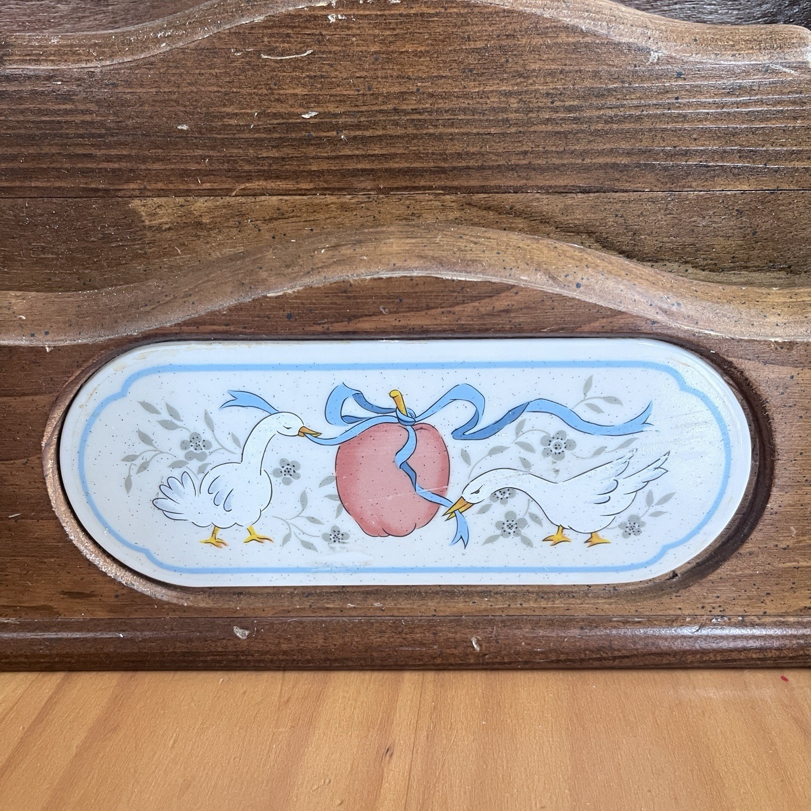 Vintage GOOD WOOD Marmalade Goose Geese Mail Letter Holder 3 Way Bin Wooden