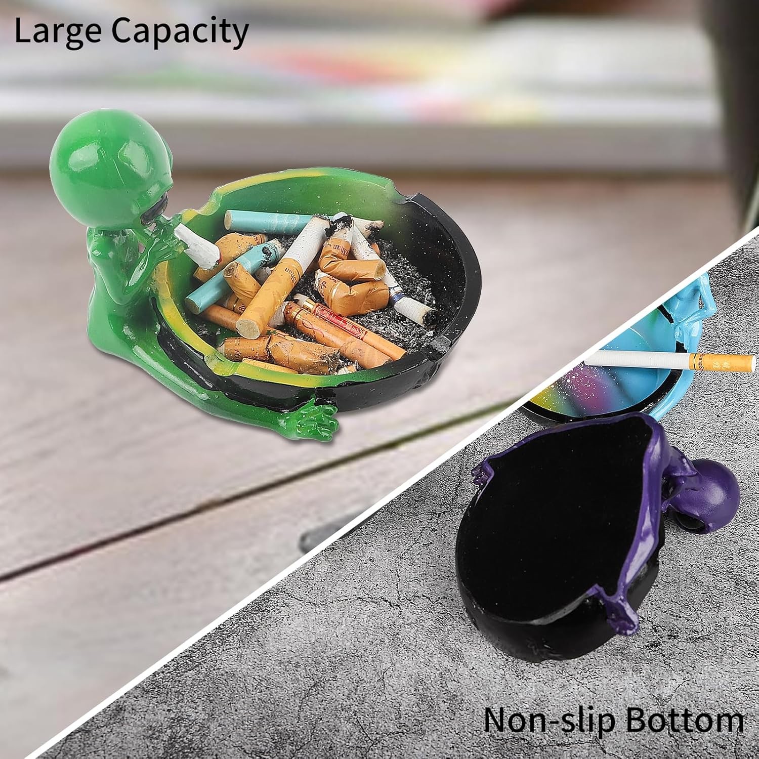 Ash Tray, Cute Cool Hand-Painted Resin Decorative Ashtray 5x4x3 inches, Blue