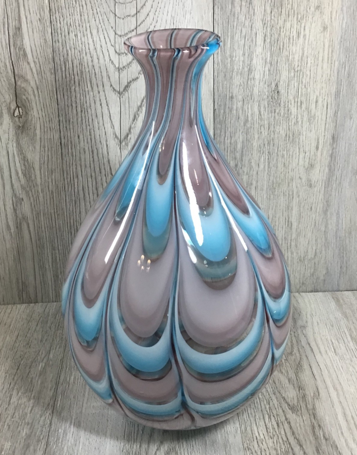 Lavender to Blue Melting Swirl Teardrop Glass Vase 11.5 x 6 inches