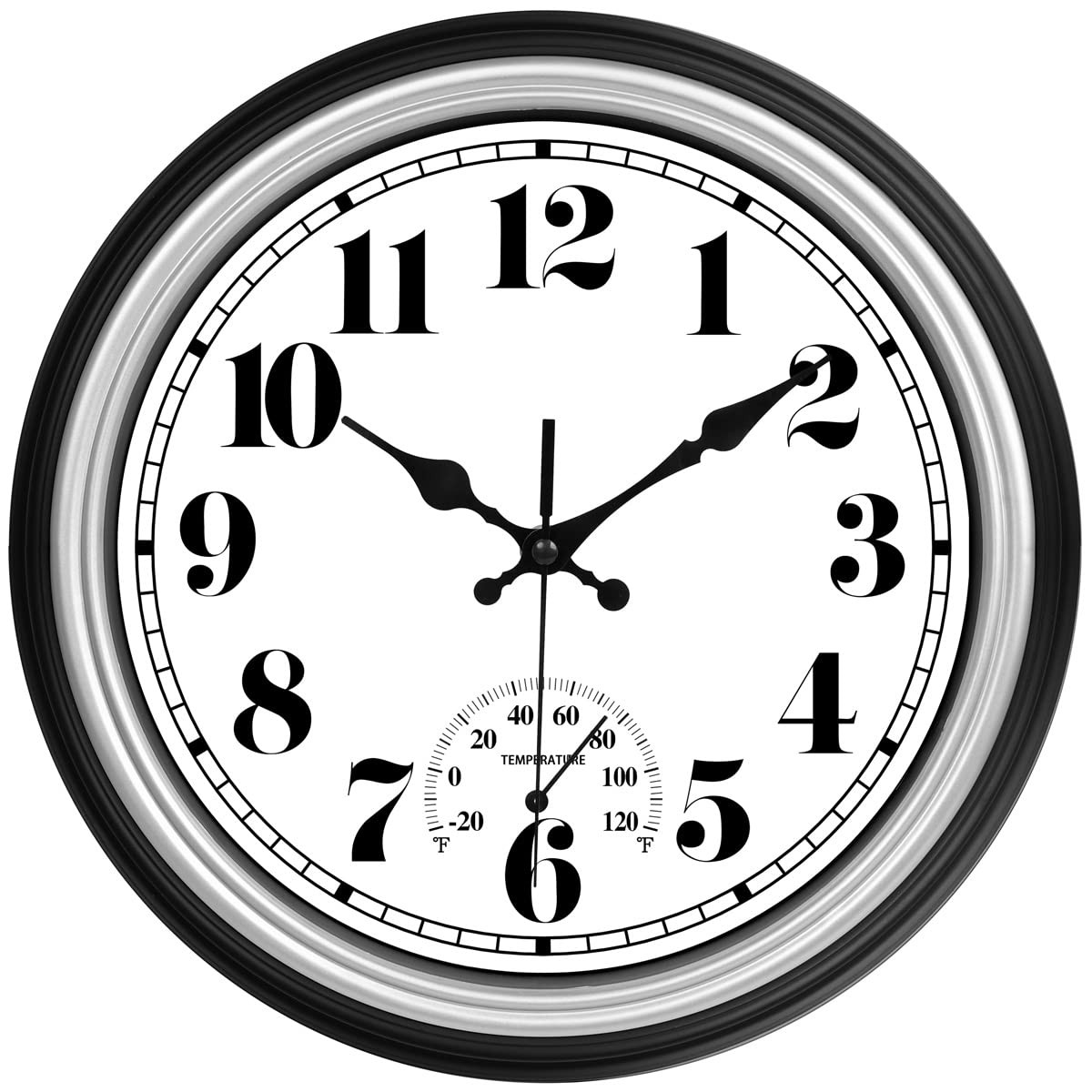 12 Inch Indoor/Outdoor Waterproof Wall Clock with Thermometer Silent Round Qu
