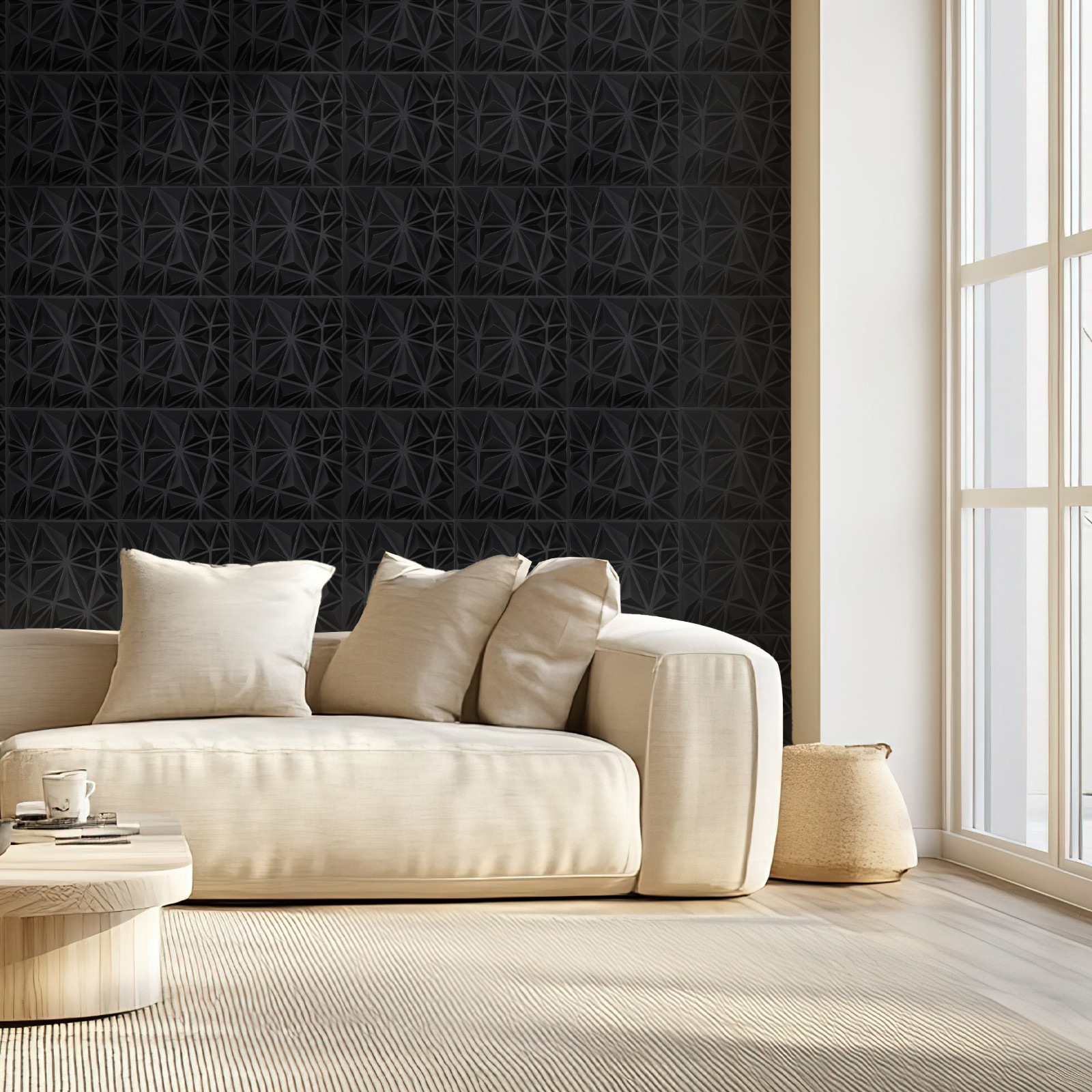 3D Wall Panels 33-Pack 11.81 x 11.81” PVC 32 Sq.Ft Coverage Diamond Matte Black