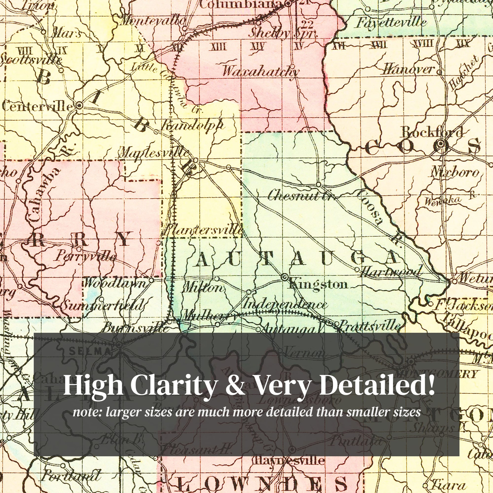 Old Map of Alabama 1855 – Vintage Alabama Art