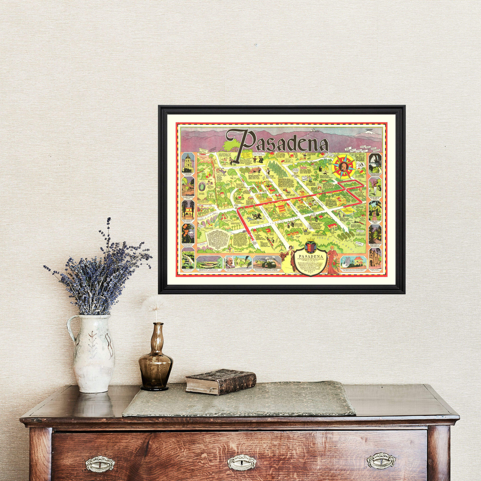 Old Map of Pasadena, CA 1933 – Vintage Pasadena California A