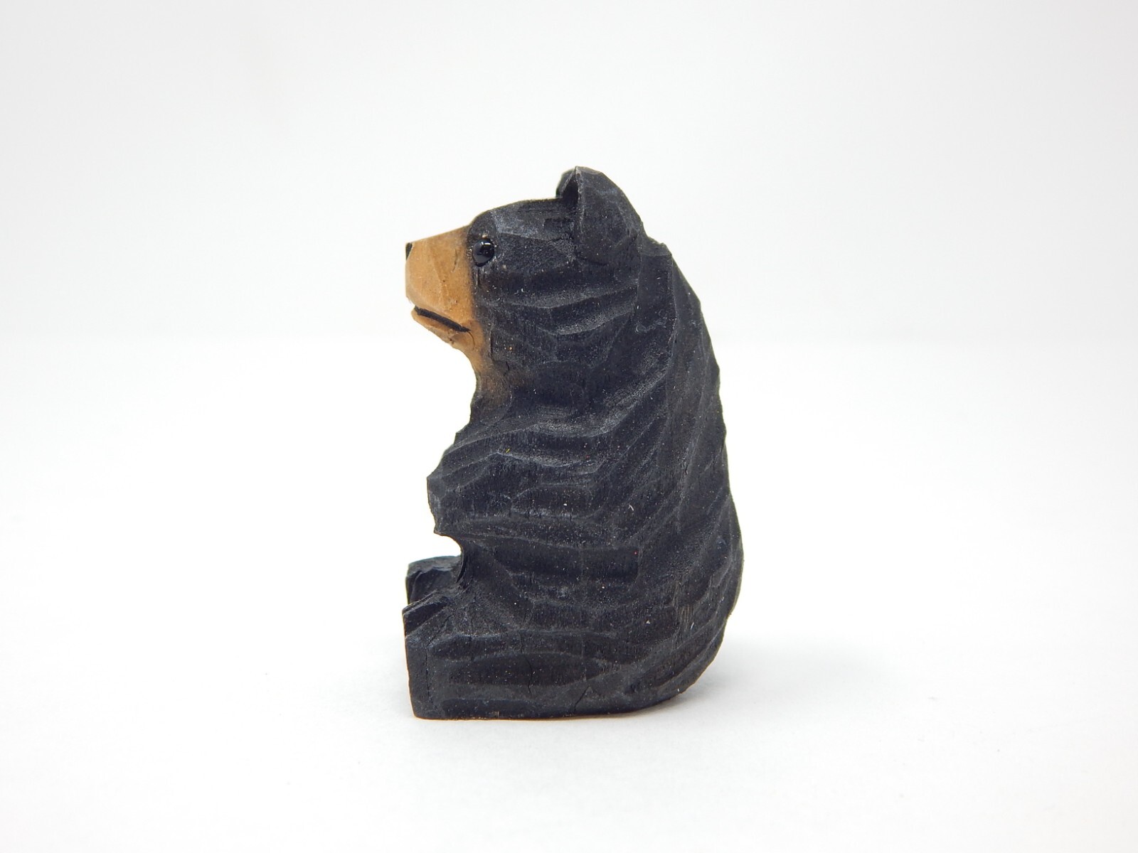 Black Bear Figurine Statue Decor Wood Carving Miniature Small Animal Teddy Smoky