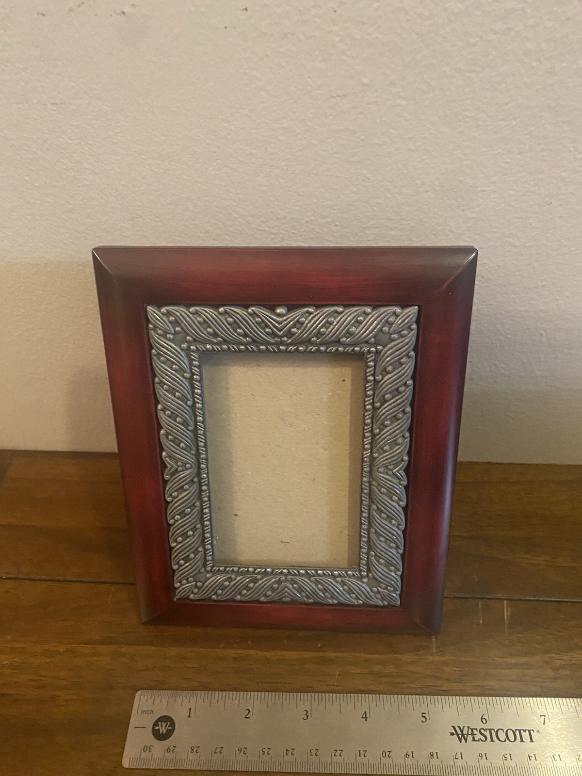 Red Silver Wood Metal Photo Frame 5×7 in Rectangular Matte Bordered Freestanding