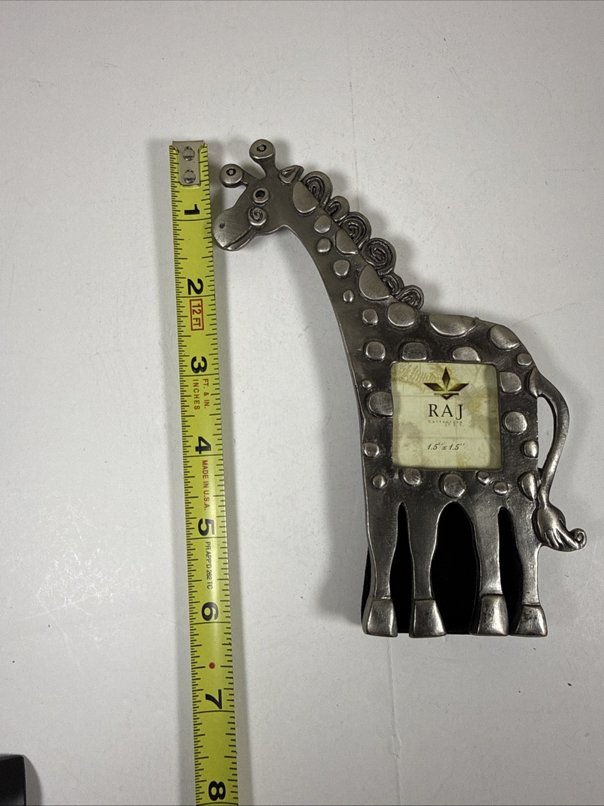RAJ Silver tone Giraffe Picture Frame Holds 1.5″ X 1.5″ Photo 6 in High
