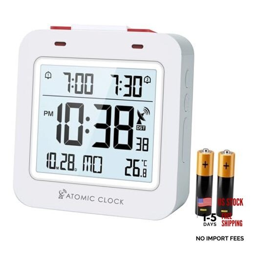 Small Digital Atomic Alarm Clock for Bedroom, 3.15 Inch Portable Travel White