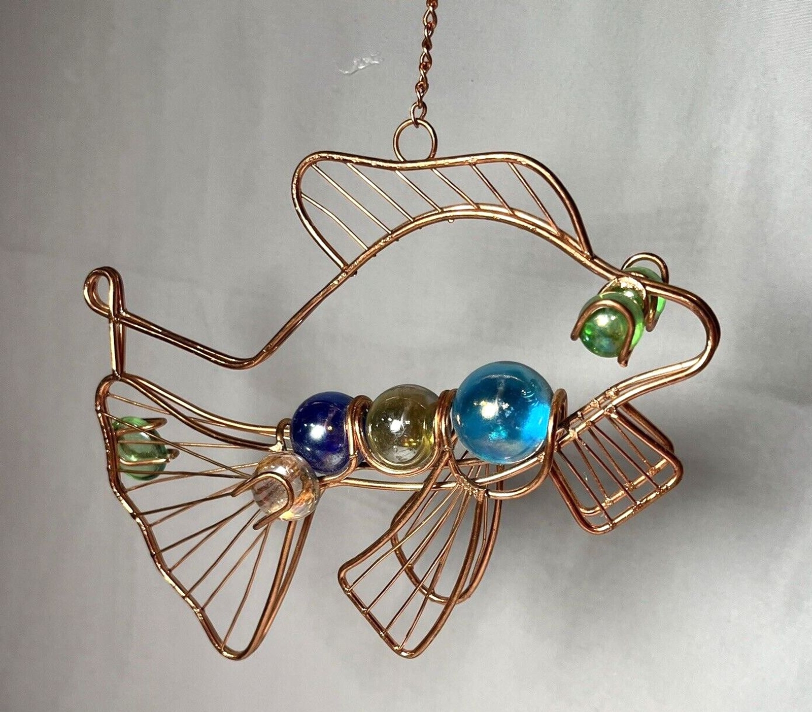 Copper Metal Glass Marbles Stones Fish HANGING Desk Decor 6″ – 8″ length