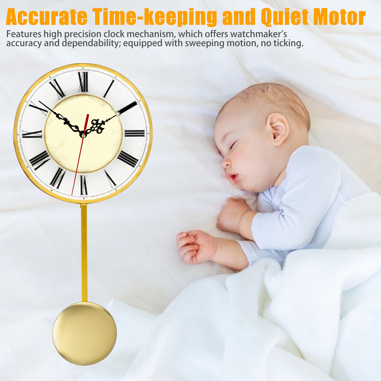Quartz Pendulum Wall Clock Movement DIY Kit Silent Repair Parts w/2 Pairs Hands