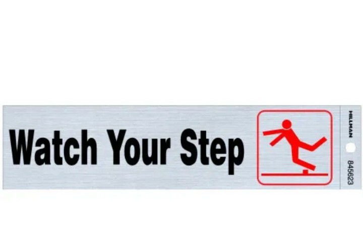 Hillman Group 845623 2-In x8-In Black & Red/Nickel Plastic Watch Your Step Sign