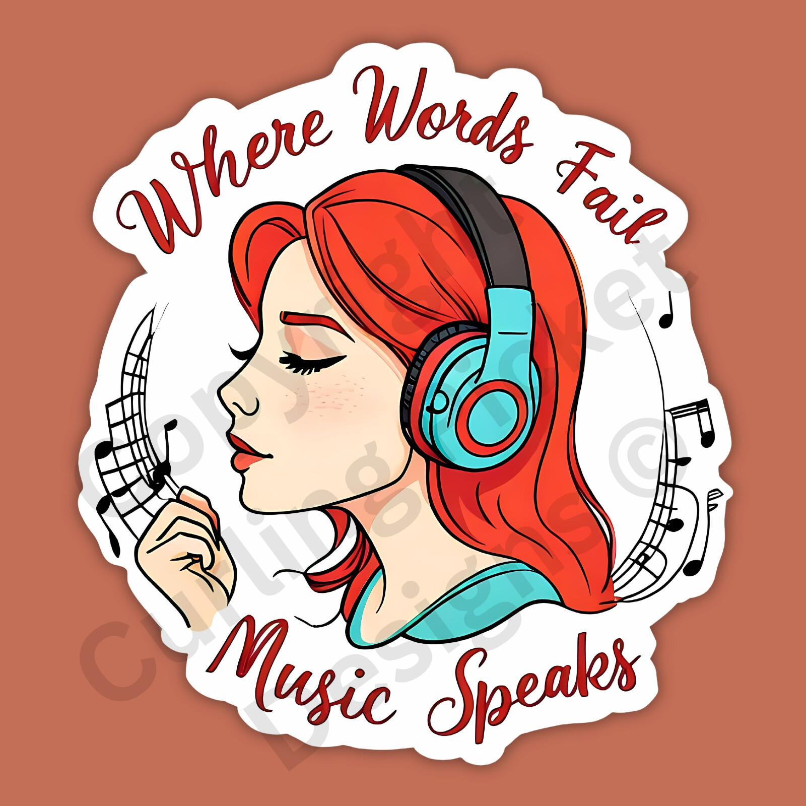 Where Words Fail Music Speaks Cute 3″ Vinyl Sticker